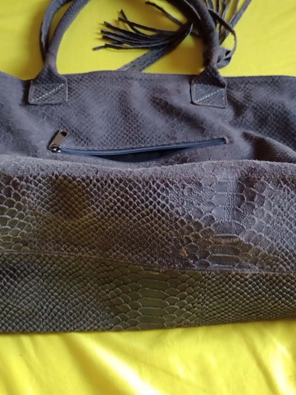 Genuine grey leather handbag And Genuine snakeskin